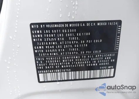 2024 Volkswagen Tiguan 2.0T Wolfsburg Edition из США, поврежденный, VIN 3VVAB7AX1RM216759